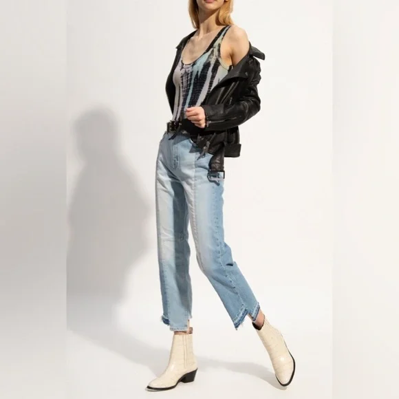AllSaints Kim Two Toned Asymmetrical Hem Jeans sz 32 - Picture 3 of 9